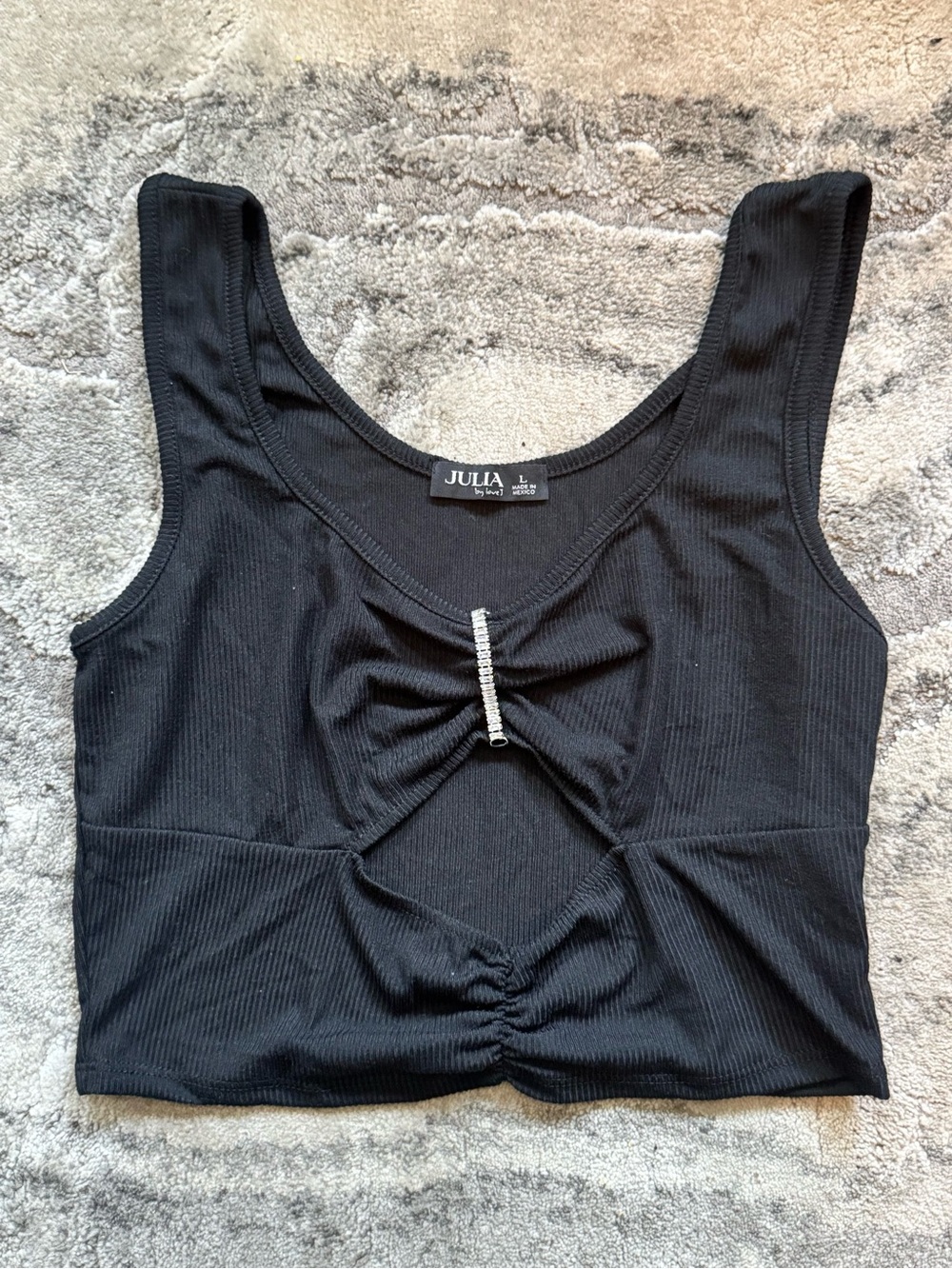 Julia Black Ribbed Crop Tank with Rhinestone Detail